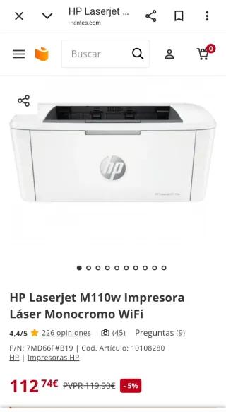 Impresora HP LaserJet M110w Blanca