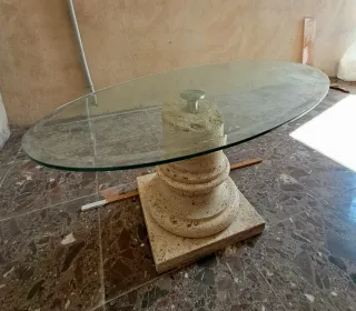 Mesa baja cristal y mármol travertino