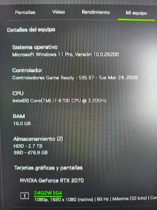 PC Gaming RTX2070-I7 8700-16GBDDR4