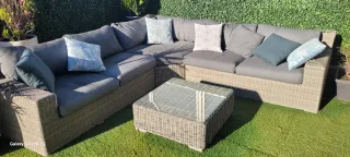 Mesa de centro exterior ratán y cristal