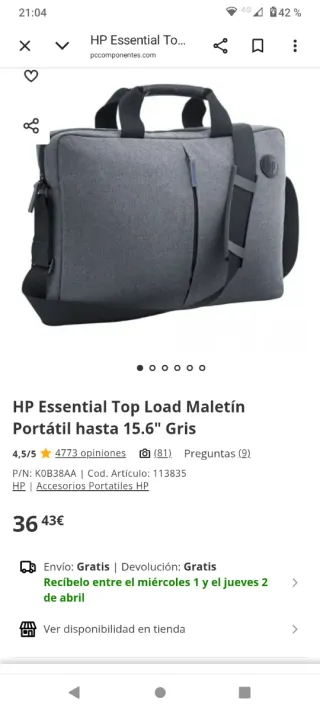 Funda maletín HP 15.6 Value Topload