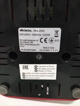 Máquina de Palomitas Ariete Roja