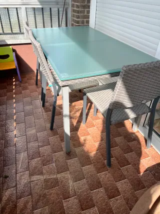 Mesa de Comedor Exterior Cristal y Metal