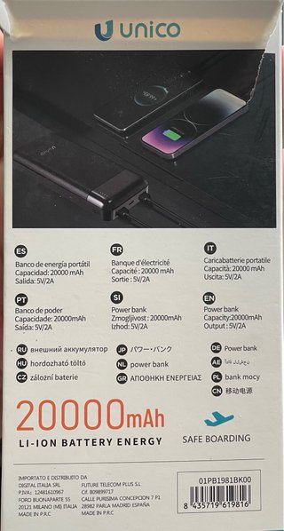 Power Bank Unico 20000 mAh sin estrenar