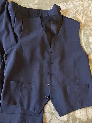 Traje Caramelo Azul Chaqueta Chaleco Pantalón