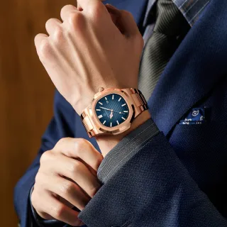 Reloj Paagomu Hombre Esfera Azul Correa Dorada