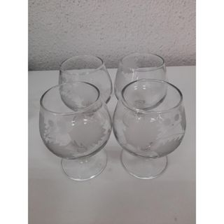 4 Copas Coñac Cristal Grabado Vintage