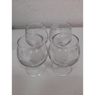 4 Copas Coñac Cristal Grabado Vintage