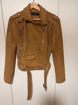 Chaqueta Biker Zara Ante Marrón Talla M