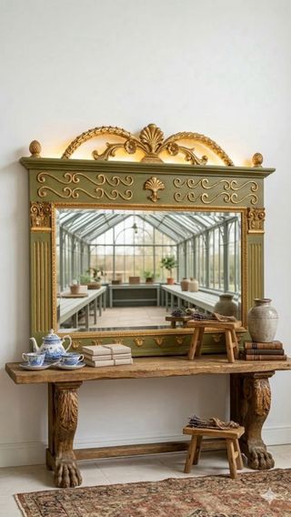 Espejo Vintage Dorado y Verde