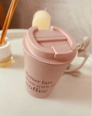 Vaso térmico rosa Better late than no coffee