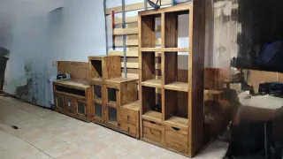 Mueble salón, estantería y mueble TV madera