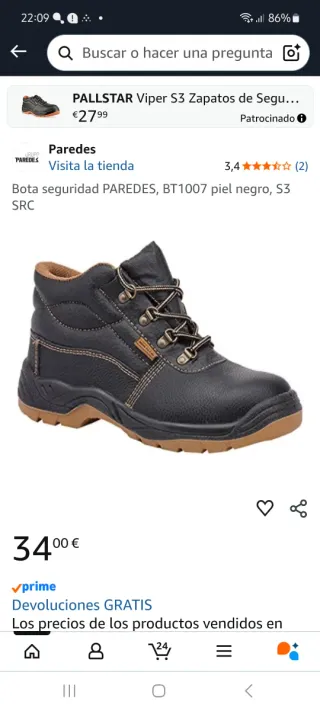 Bota de seguridad PAREDES Piel Negra Talla 41