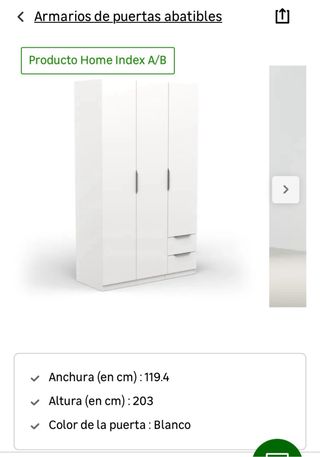 Armario ropero blanco 3 puertas 2 cajones