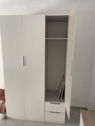 Armario ropero blanco 3 puertas 2 cajones