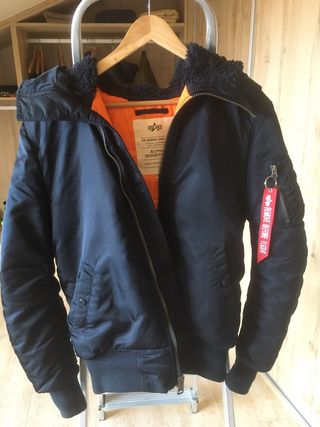 Chaqueta Bomber Alpha con Capucha Azul Naranja