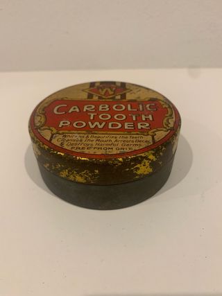 Scatola di latta Carbolic Tooth Powder vintage