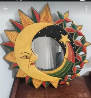 Espejo Sol y Luna Madera Tallada