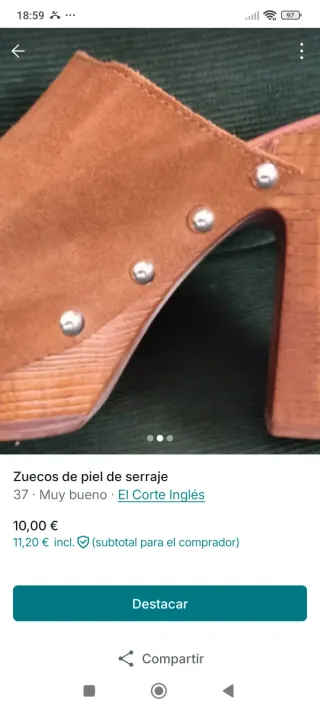 Zuecos de ante El Corte Inglés Talla 37