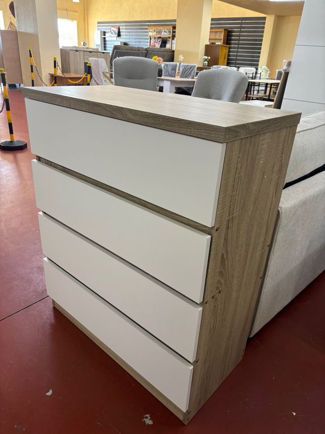 Cómoda 4 cajones madera y blanco