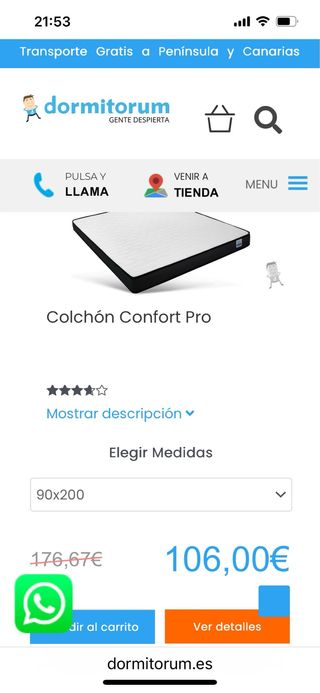 Colchón Confort Pro Dormitorum 90x200