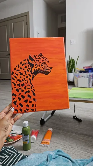 Cuadro de leopardo pintado a mano