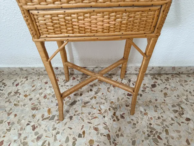 Costurero Mimbre Vintage Cajón y Asas