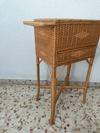 Costurero Mimbre Vintage Cajón y Asas