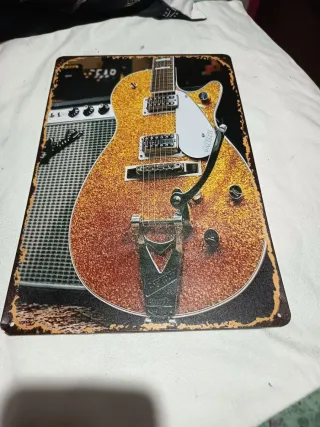 Placa Metálica Guitarra Retro 30.20cm