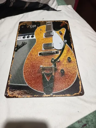 Placa Metálica Guitarra Retro 30.20cm