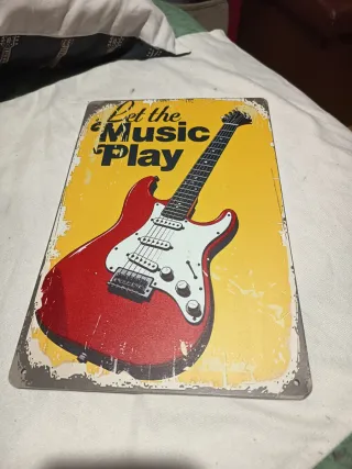 Placa Metálica Guitarra Let the Music Play