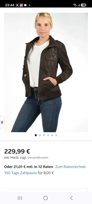 Chaqueta de cuero marrón para mujer