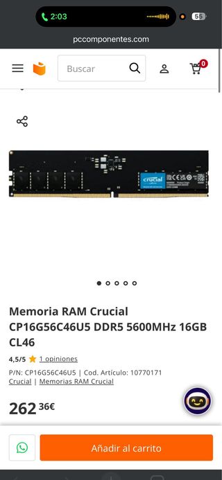 Crucial DDR5-5600 UDIMM 16GB