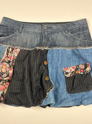 Desigual Gonna Denim Patchwork Fiori Taglia 42