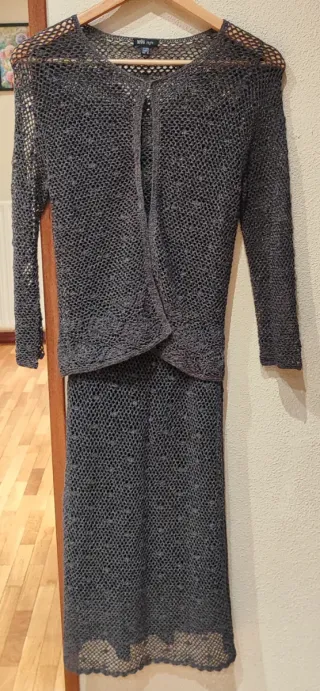 Vestido + Chaqueta Mango Gris Encaje