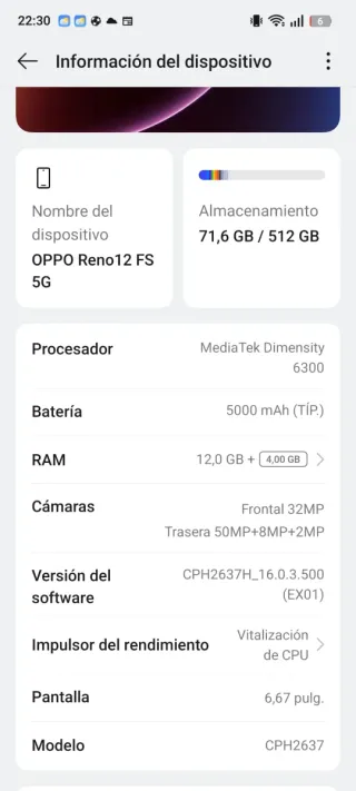 Movil OPPO Reno 12 FS 5 G
