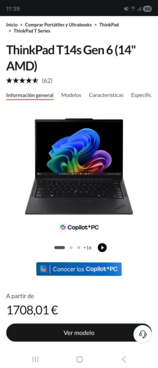 Portátil Lenovo T14s Gen 6 32GB 1TB