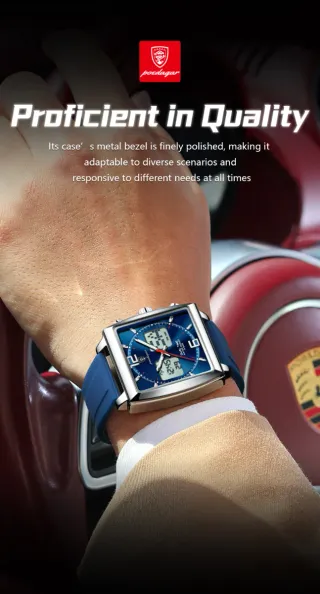 Reloj Poedagar Dual Time Azul y Plata