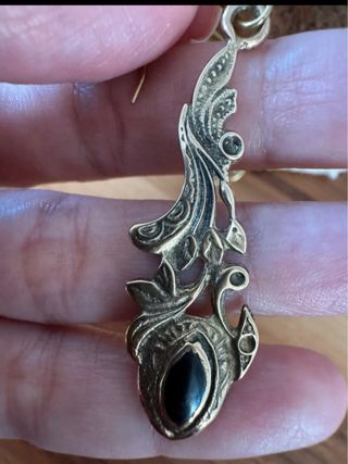 Pendientes Vintage Latón Art Nouveau Negro