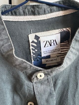 Camisa Lino Zara Verde Talla M