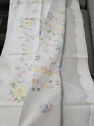 Coperta matrimoniale lino e organza ricamata
