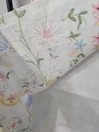 Coperta matrimoniale lino e organza ricamata