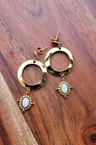 Pendientes  Dorado de acero con Piedra Blanca