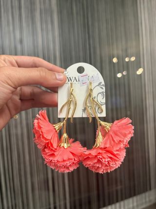 Pendientes flamenca dorados y rosas