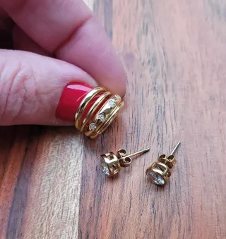 Pendientes y earcuff acero con Circonitas