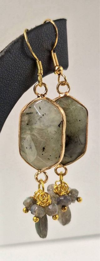 Pendientes Plata 925 Chapada Oro Labradorita