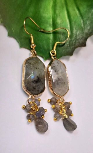 Pendientes Plata 925 Chapada Oro Labradorita