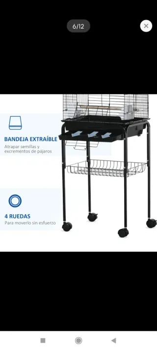 Jaula para pájaros con soporte y ruedas