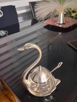 Azucarero Vintage Cisne Cristal y acero  macizo.