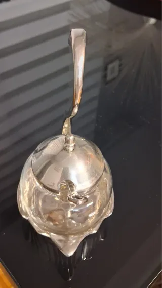 Azucarero Vintage Cisne Cristal y acero  macizo.